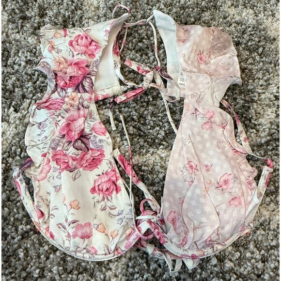 For Love & Lemons NWT Taylor Pink Floral Ruffle Crop Top Ruched Skirt Set Large - Picture 3 of 15